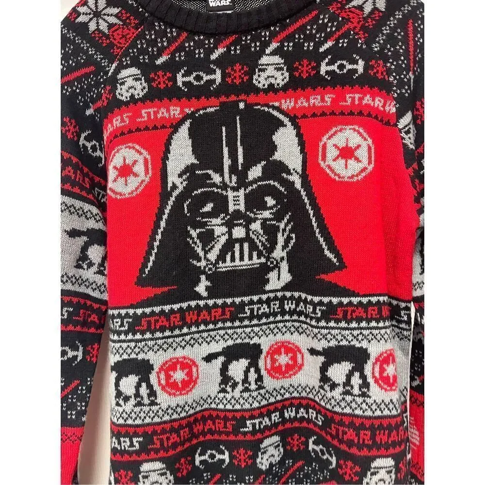 Star Wars Black & Red Darth Vader Crew Neck Sweater sz M EUC